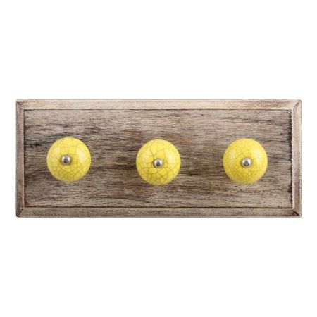 Yellow Black Crackle Ceramic Wooden Hooks